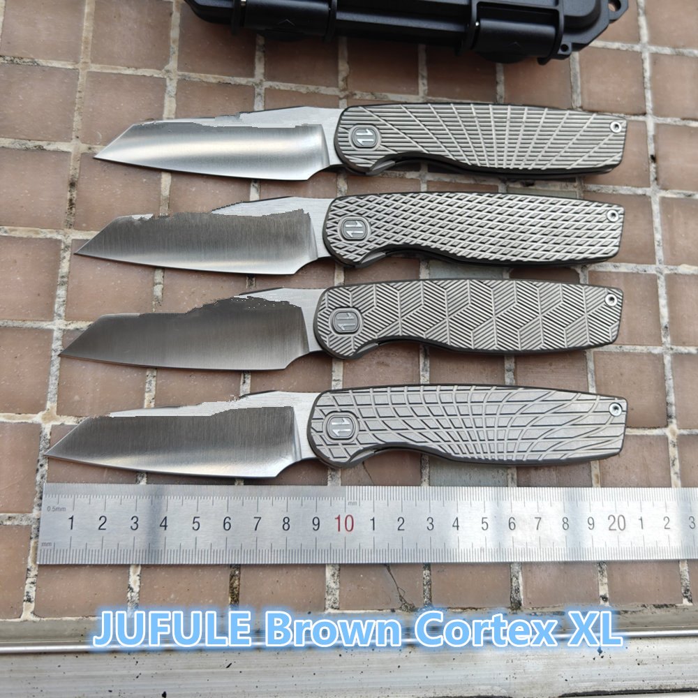 JUFULE New Brown Cortex XL Front Flipper Titanium 154CM Steel Ceramic Bearing Pocket EDC Tool Camping Hunt Outdoor Folding Knife — Titanium EDC, Titanium handle