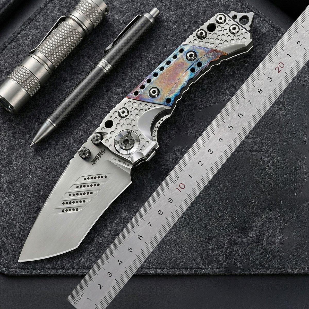 Miller - T1 Series - Handcrafted Blue-Iron Process Heavy-duty Folding Knife, TCA Titanium Handle, Artistic Collection Piece — Titanium EDC, Titanium handle