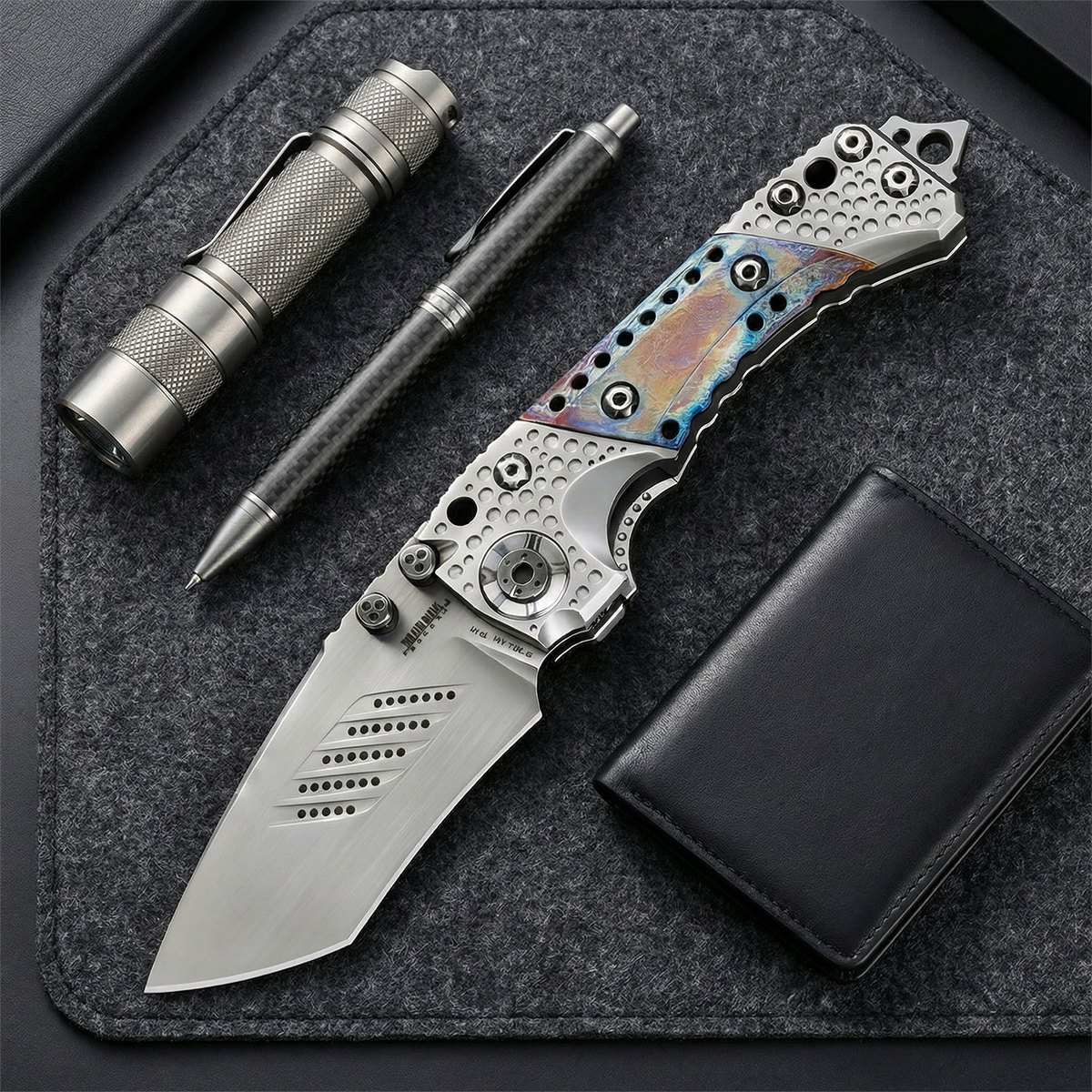 Miller - T1 Series - Handcrafted Blue-Iron Process Heavy-duty Folding Knife, TCA Titanium Handle, Artistic Collection Piece — Titanium EDC, Titanium handle — capture 3