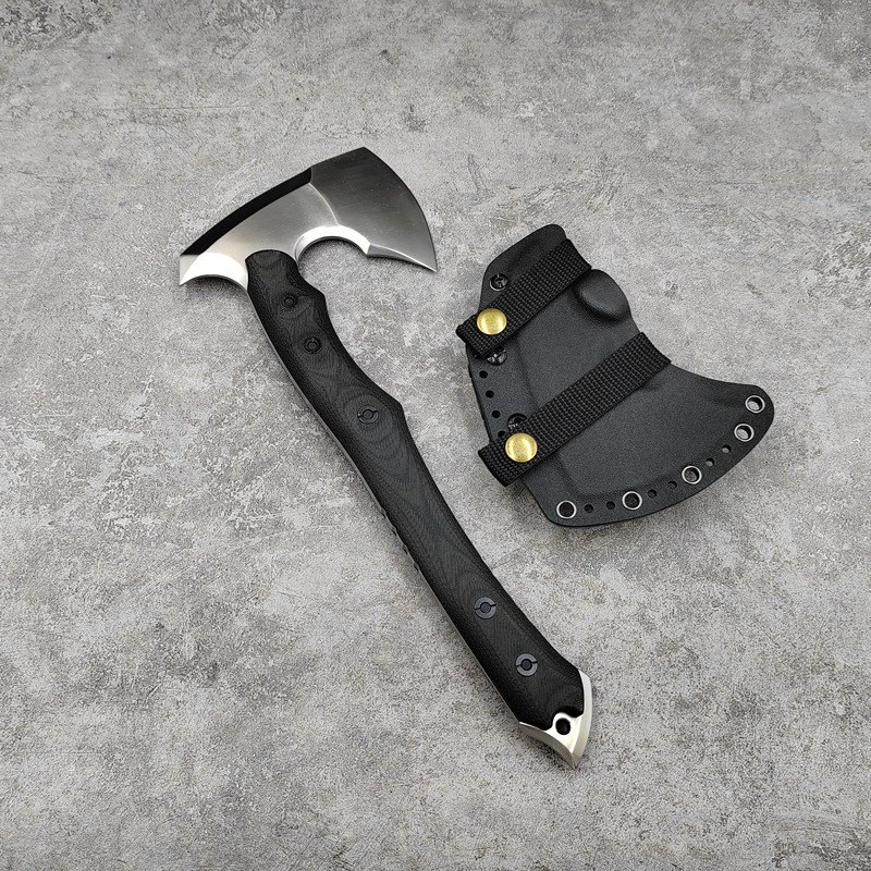 HJF Axe DC53 Blade Linen Handle With K Sheath Outdoor Camping Hunting Survival Tactical Utility EDC Axe — Fixed Blade, Premium steel