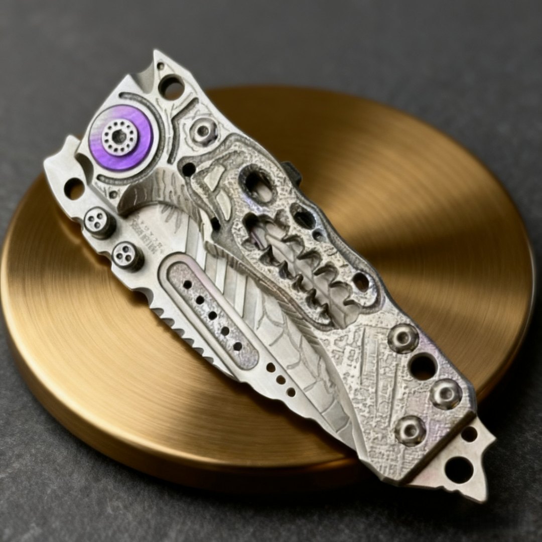 Miller bros-T1 Heavy-duty folding knife TC4 titanium alloy handle knife, purely hand-carved, high-end art collection knife — Titanium EDC, Titanium handle