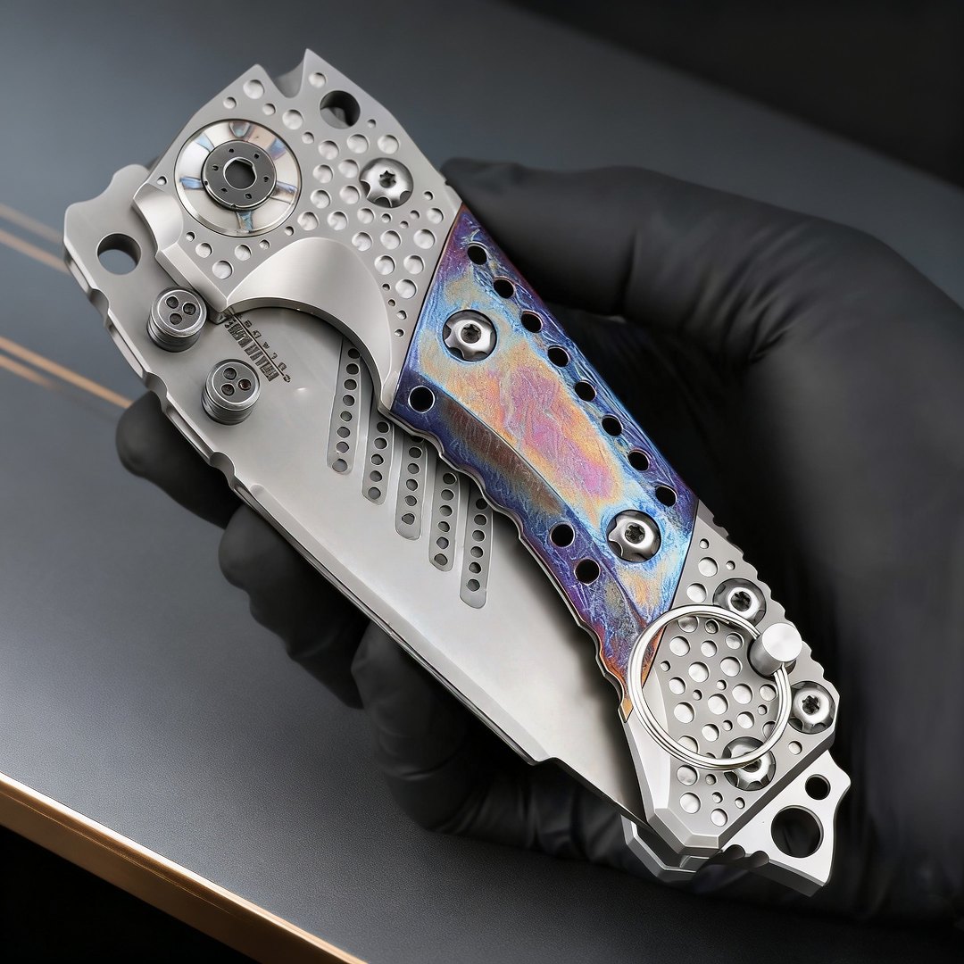 Miller bros-T1 Heavy-duty folding knife TC4 titanium alloy handle knife, purely hand-carved, high-end art collection knife — Titanium EDC, Titanium handle — capture 2