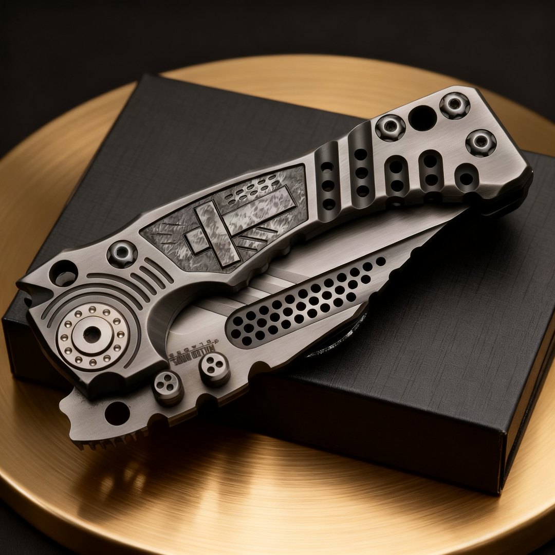Miller bros-T1 Heavy-duty folding knife TC4 titanium alloy handle knife, purely hand-carved, high-end art collection knife — Titanium EDC, Titanium handle — capture 3