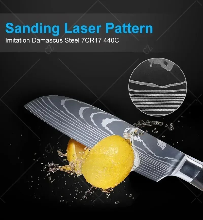 Damascus Chef's Knife Kitchen Knives Set Professional Boning Knife Meat Cleaver Utility Knife Japanese Santoku Knife with Cover — Damascus, Damascus steel — capture 2