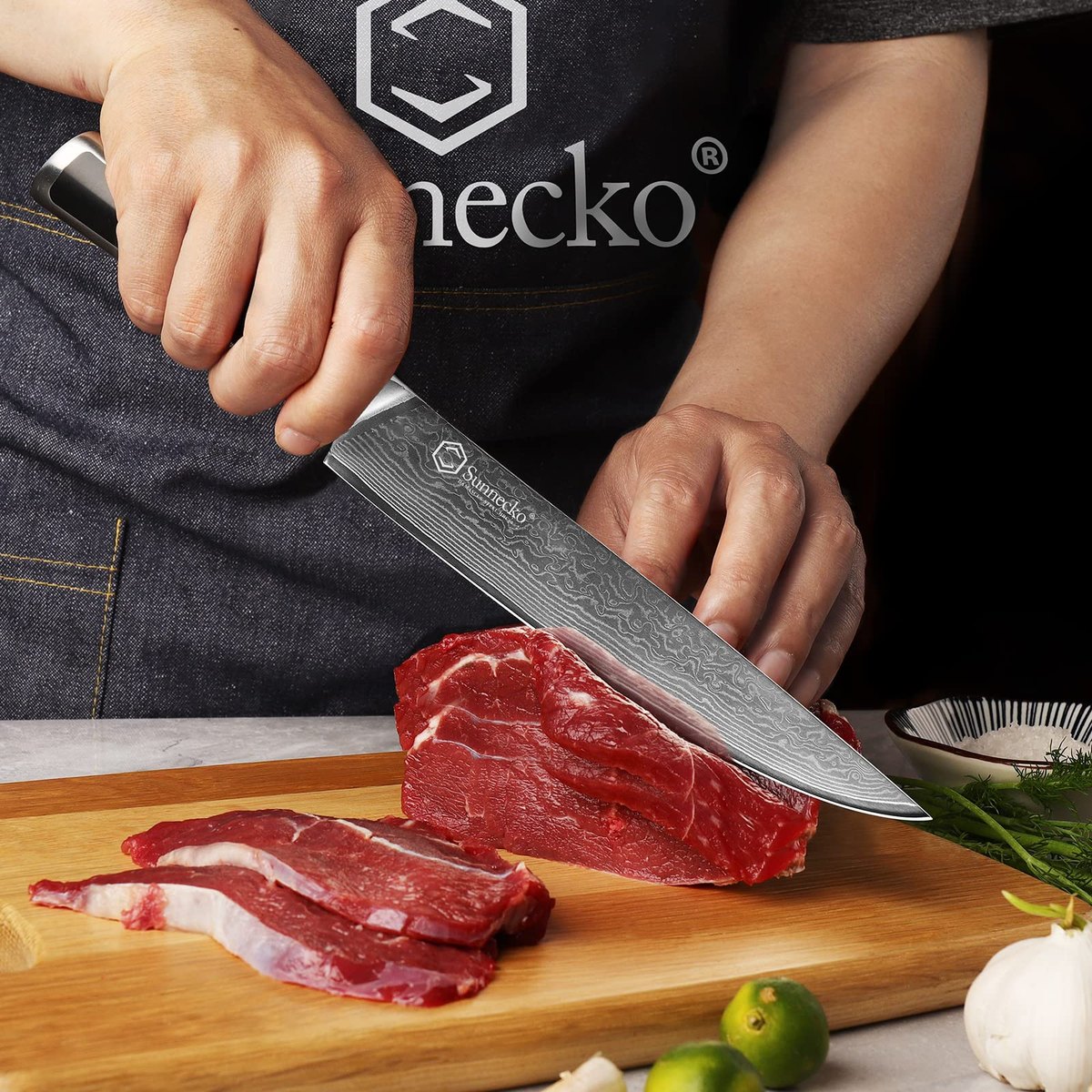 Japanese Damascus Steel Slicing Knife 8 Inch VG10 Core Blade Cutter Sharp Meat Vegetable Fruit Slicer Kitchen Cooking Tools — Damascus, Damascus steel — capture 2