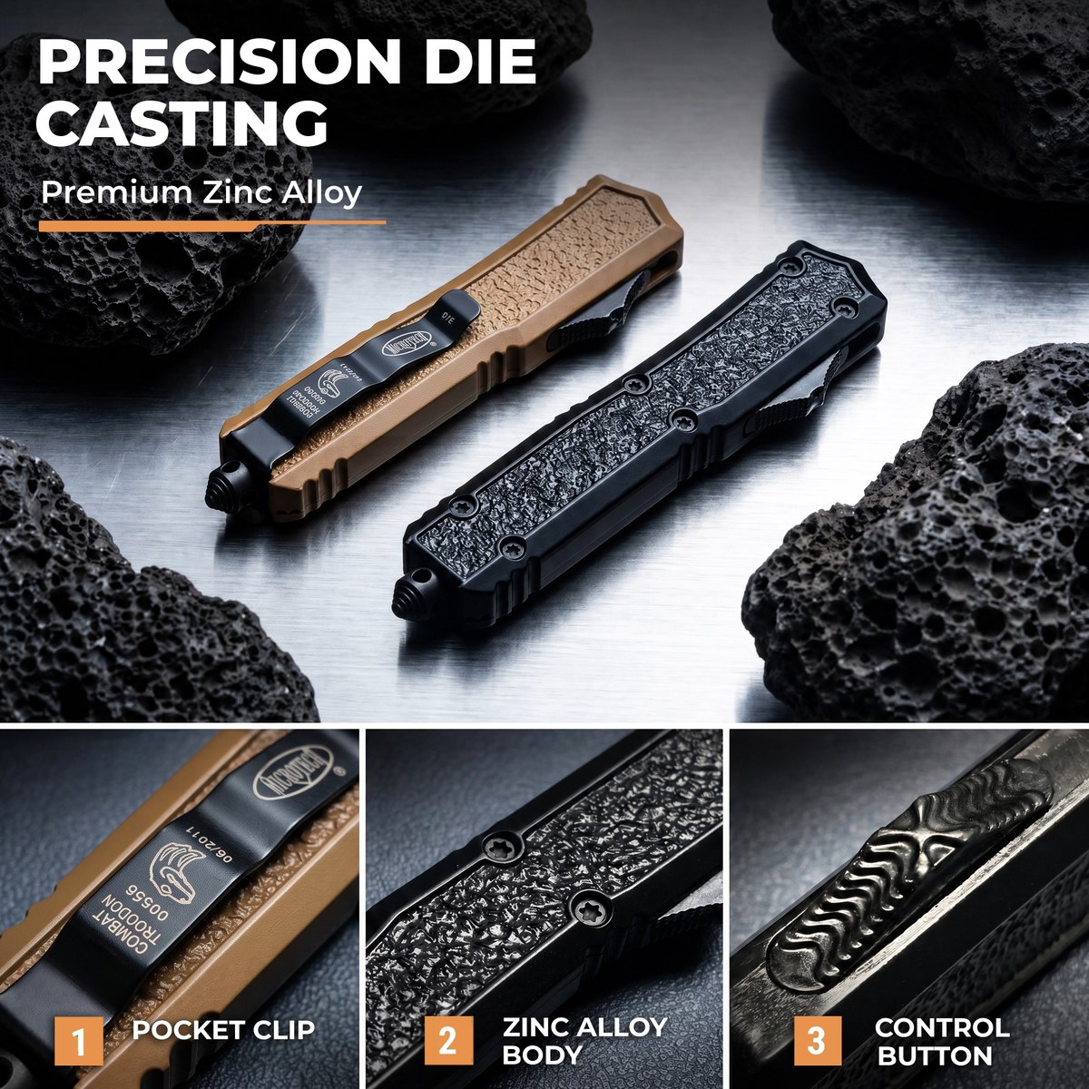 D2 Steel Utility Knife with Die Cast Zinc Alloy Handle, EDC Pocket Tool for Everyday Carry, Gift for Men — Folding Knives, Premium steel — capture 3