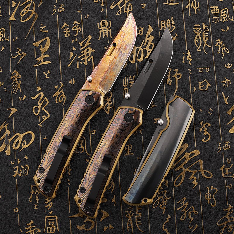 Portable EDC Cutting Tool DLC Coated Lightning Pattern VG10 Steel Plate Titanium Alloy Handle for Outdoor Camping — Titanium EDC, Titanium handle