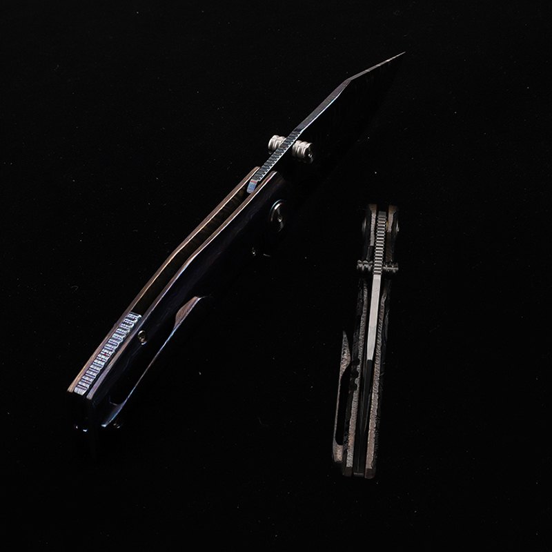 M390/1095 Carbon Steel+Nickel Steel Blade Titanium Alloy/Zirconia Horse Handle Folding Knife Outdoor Camping Collection Play EDC — Titanium EDC, Titanium handle — capture 3