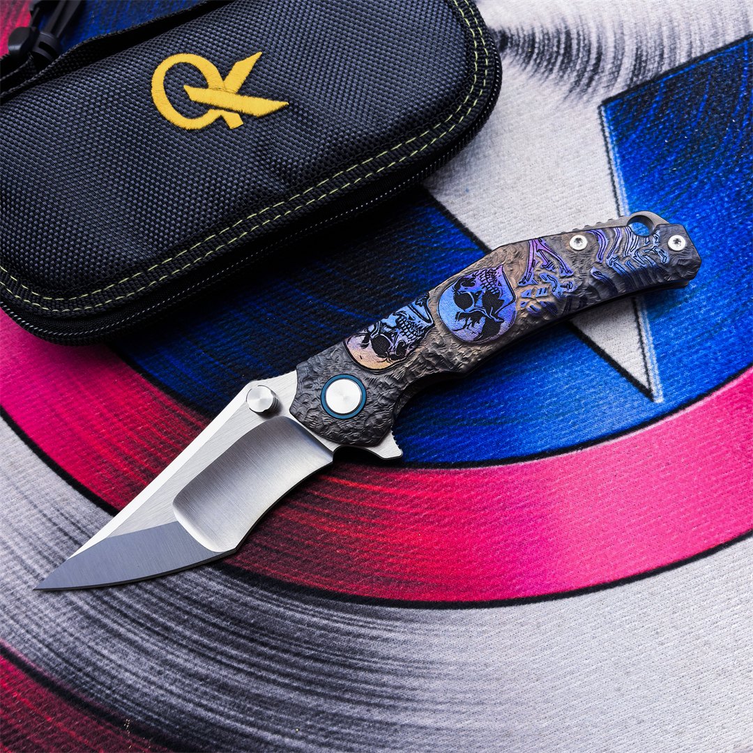 QK Folding Knife VG10 Steel Titanium Alloy Carving Handle Camping Outdoor Survival Fishing EDC Hunting Defense Tool — Titanium EDC, Titanium handle — capture 2