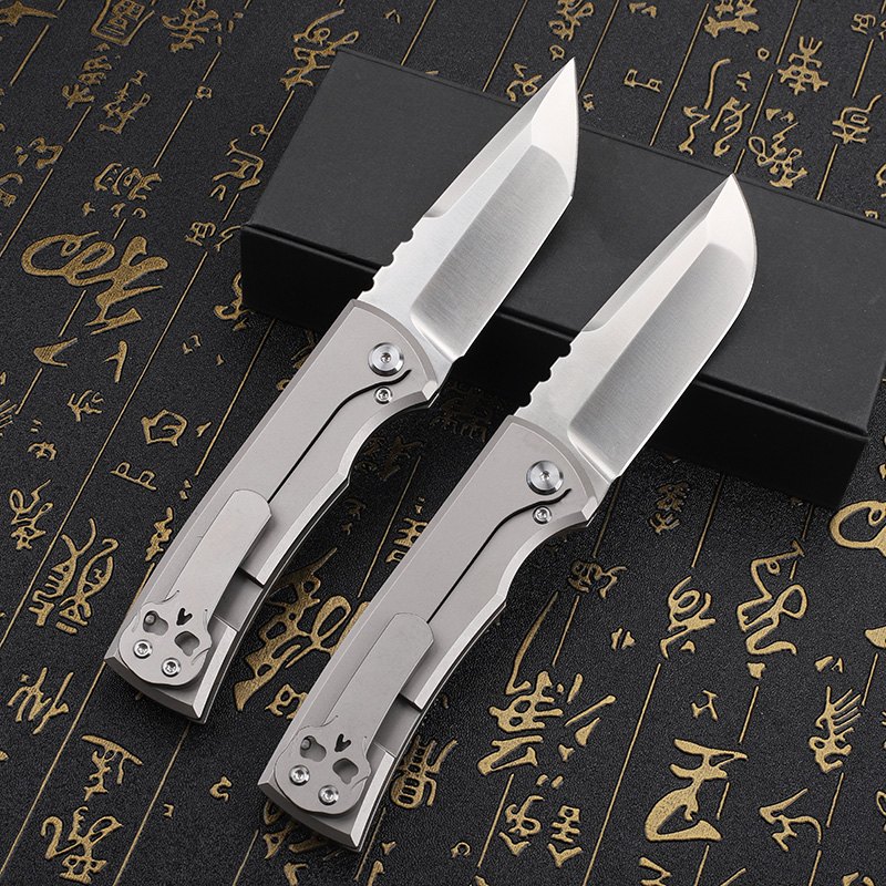 D2 steel blade, titanium alloy handle, folding knife, outdoor hunting, self-defense, camping, survival, cutting, portable knife — Titanium EDC, Titanium handle