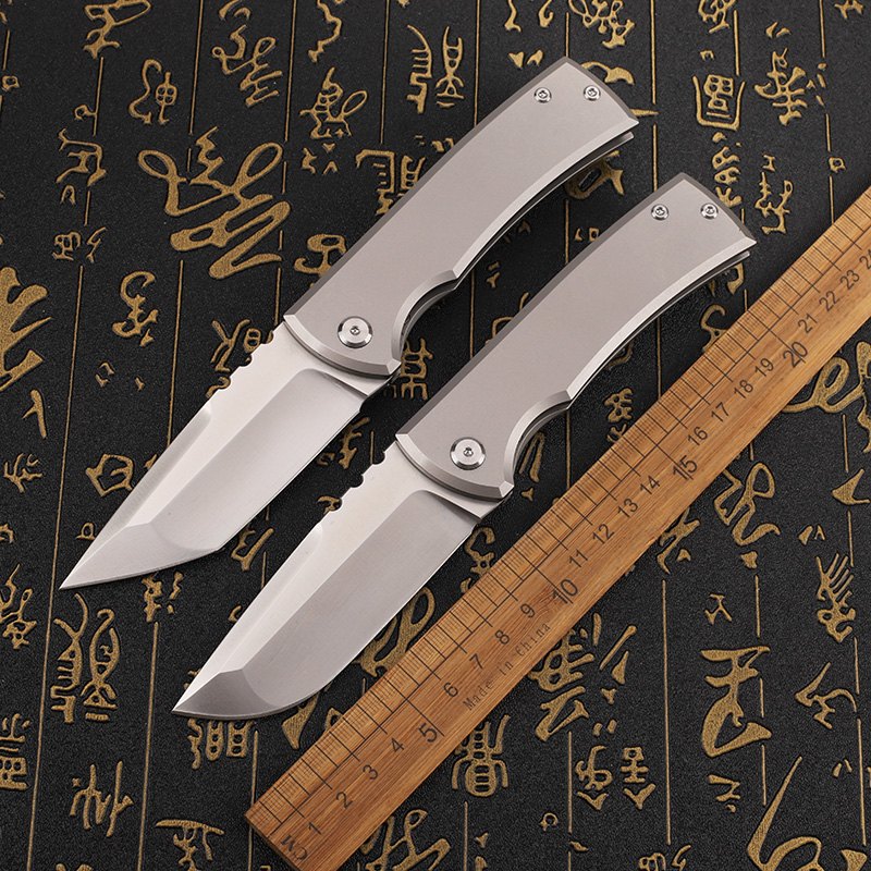 D2 steel blade, titanium alloy handle, folding knife, outdoor hunting, self-defense, camping, survival, cutting, portable knife — Titanium EDC, Titanium handle — capture 2