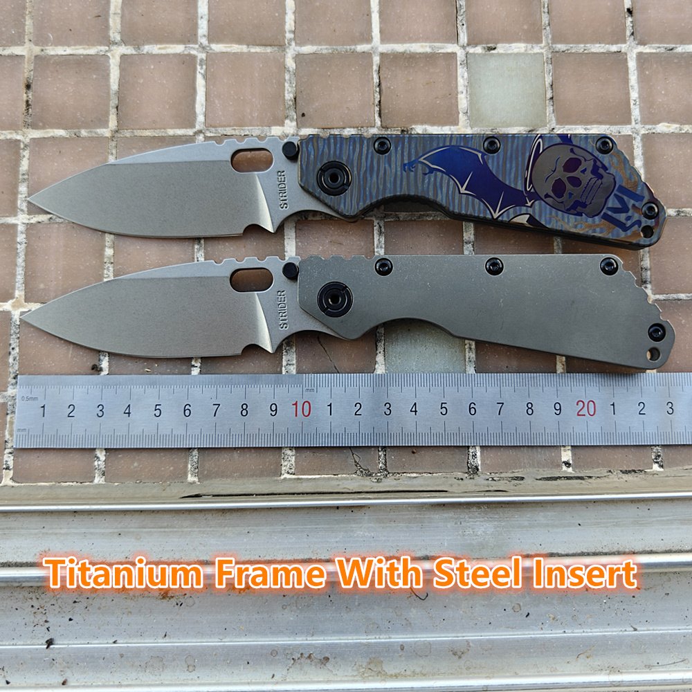 Titanium Handle Frame With Steel Insert SMF Strider Copper Washer AUS10 Drop Blade Camping Hunting EDC Tool JUFULE Folding Knife — Titanium EDC, Titanium handle — capture 3