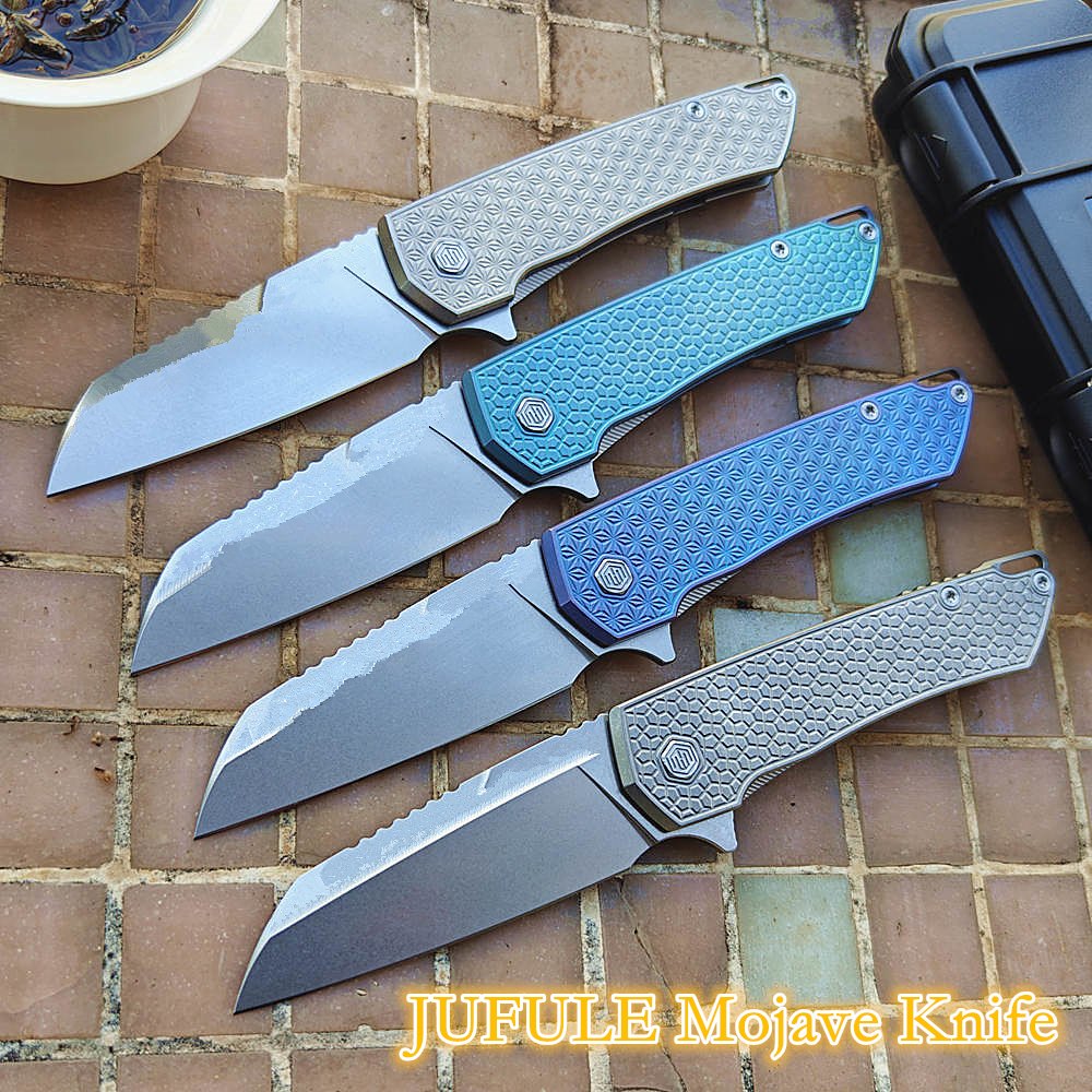 JUFULE Mojave Titanium Handle Ceramic Bearings Kitchenware Pocket EDC Tool Fish Hunting Hike Camping 154CM Outdoor Folding Knife — Titanium EDC, Titanium handle