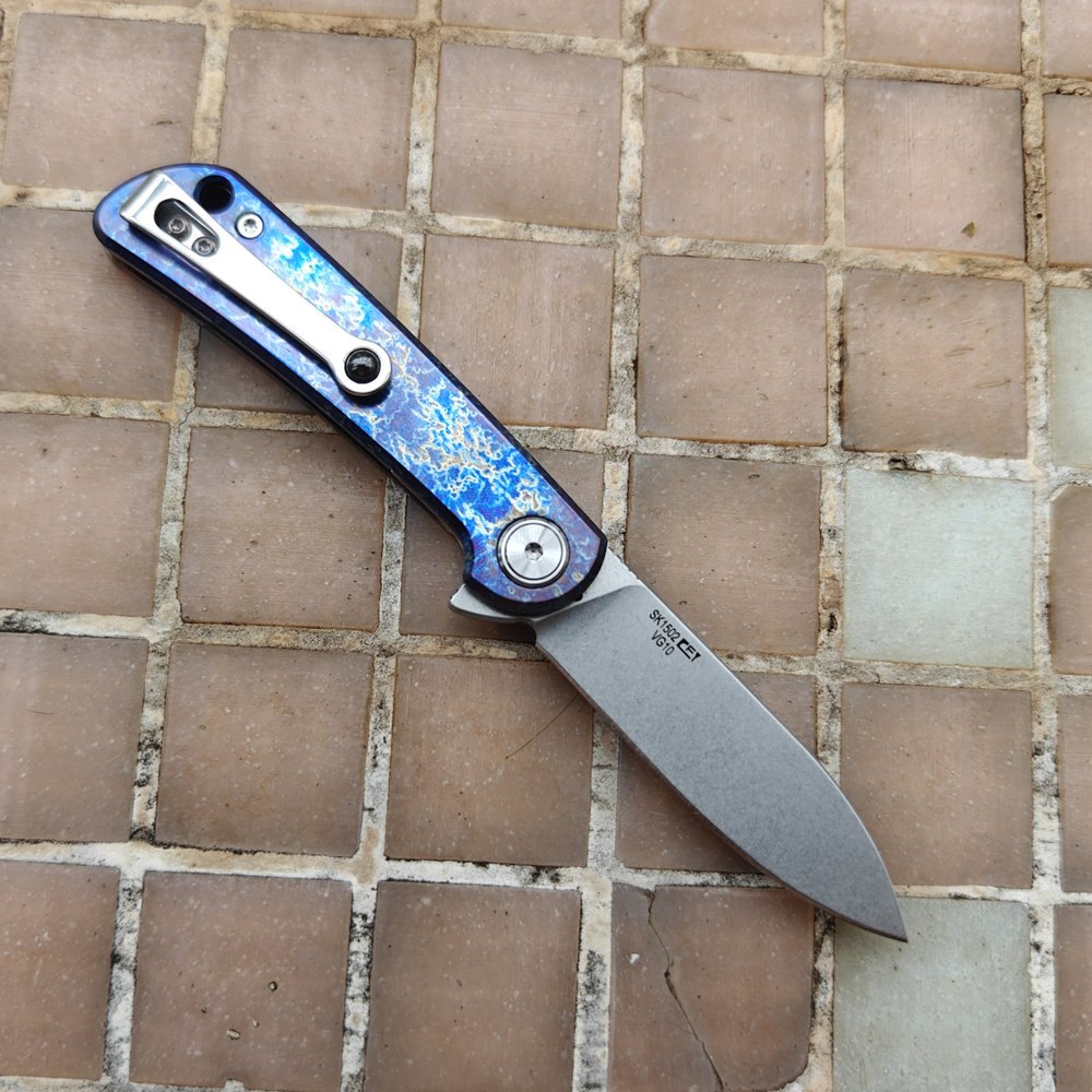 HawkZone Space Time Titanium Handle Knife Vg10 Blade Ceramic Bearings Flipper Pocket Survival Kitchen Camping Outdoors EDC Tool — Titanium EDC, Titanium handle — capture 2