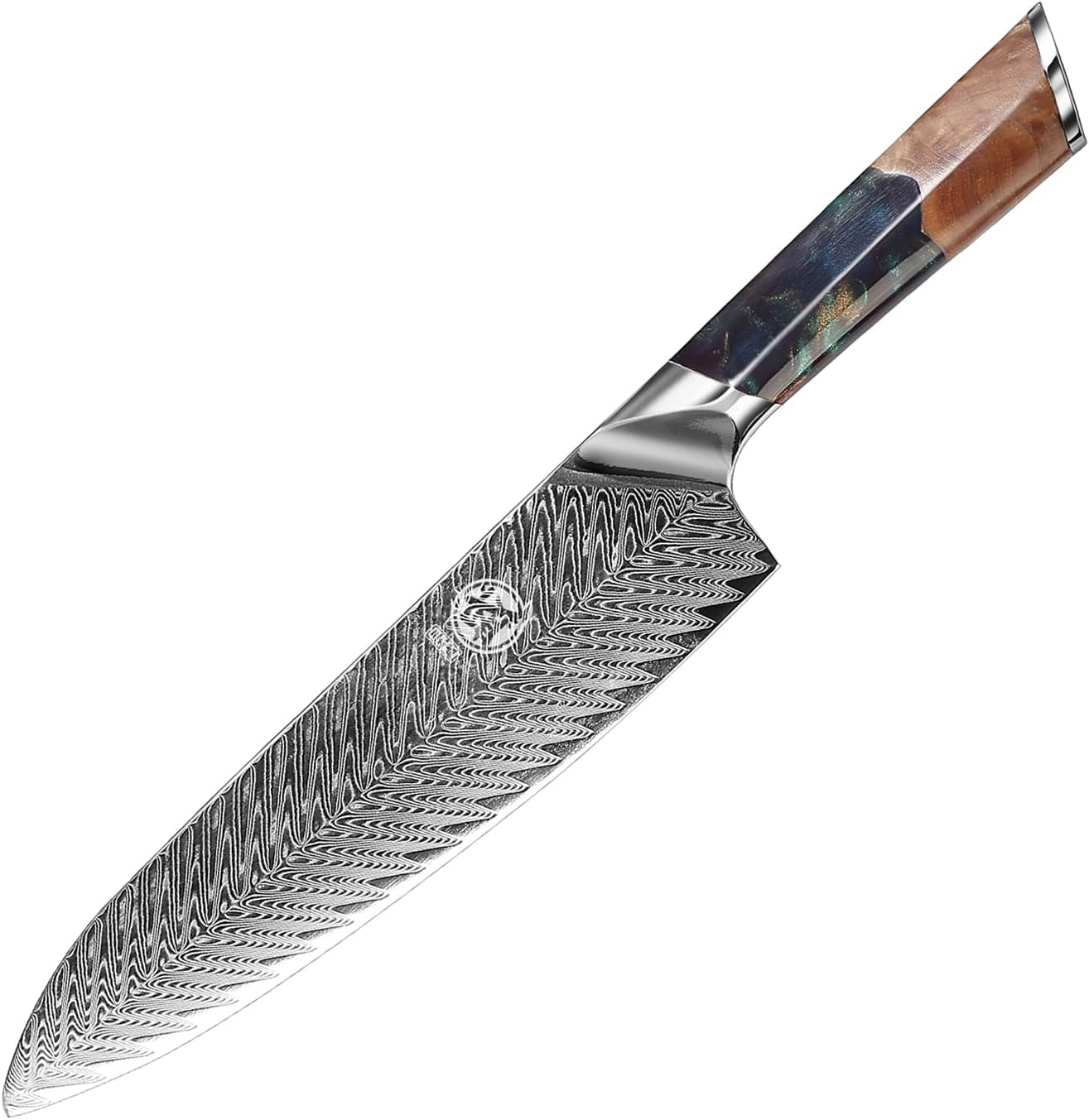 MITSUMOTO SAKARI 8.5" VG-10 Damascus Santoku Japanese Chef Knife, Wood Box — Damascus, Damascus steel