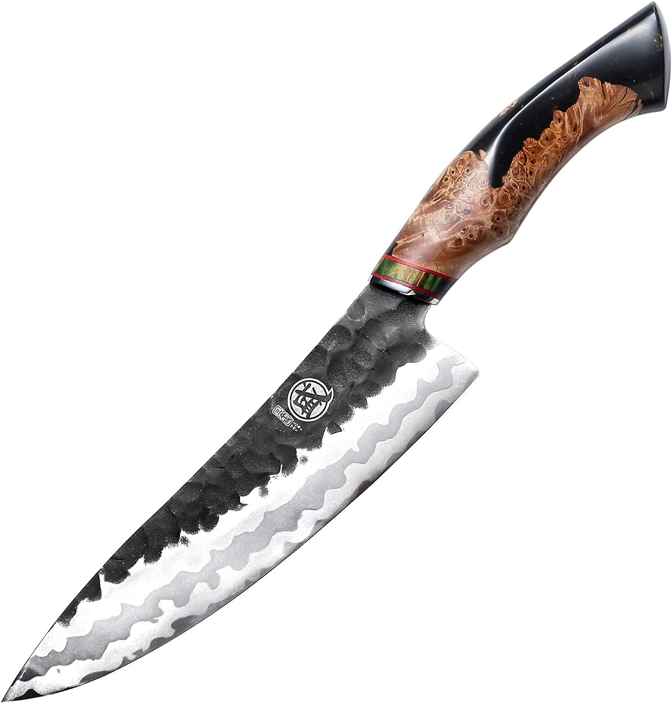 MITSUMOTO SAKARI 8" Damascus Chef Knife, Kitchen Knife, Wooden Box & Sheath — Damascus, Damascus steel