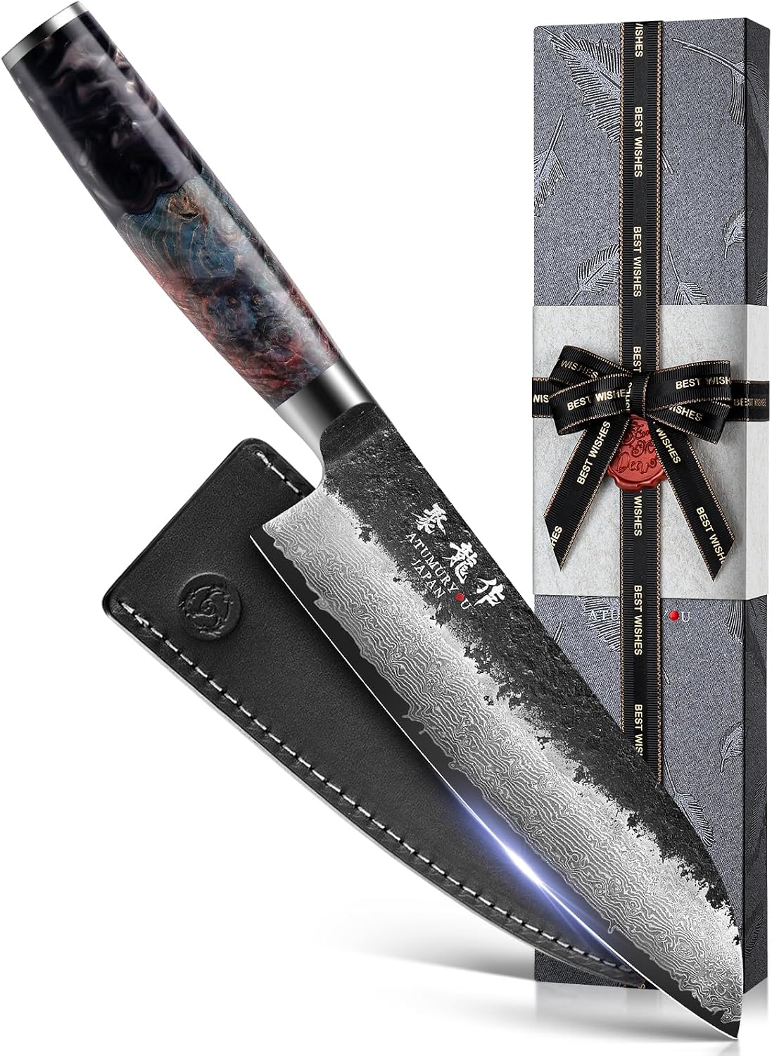 7 Inch Japanese Santoku Knife, Hand-Forged Damascus VG10 Steel Core — Damascus, Damascus steel