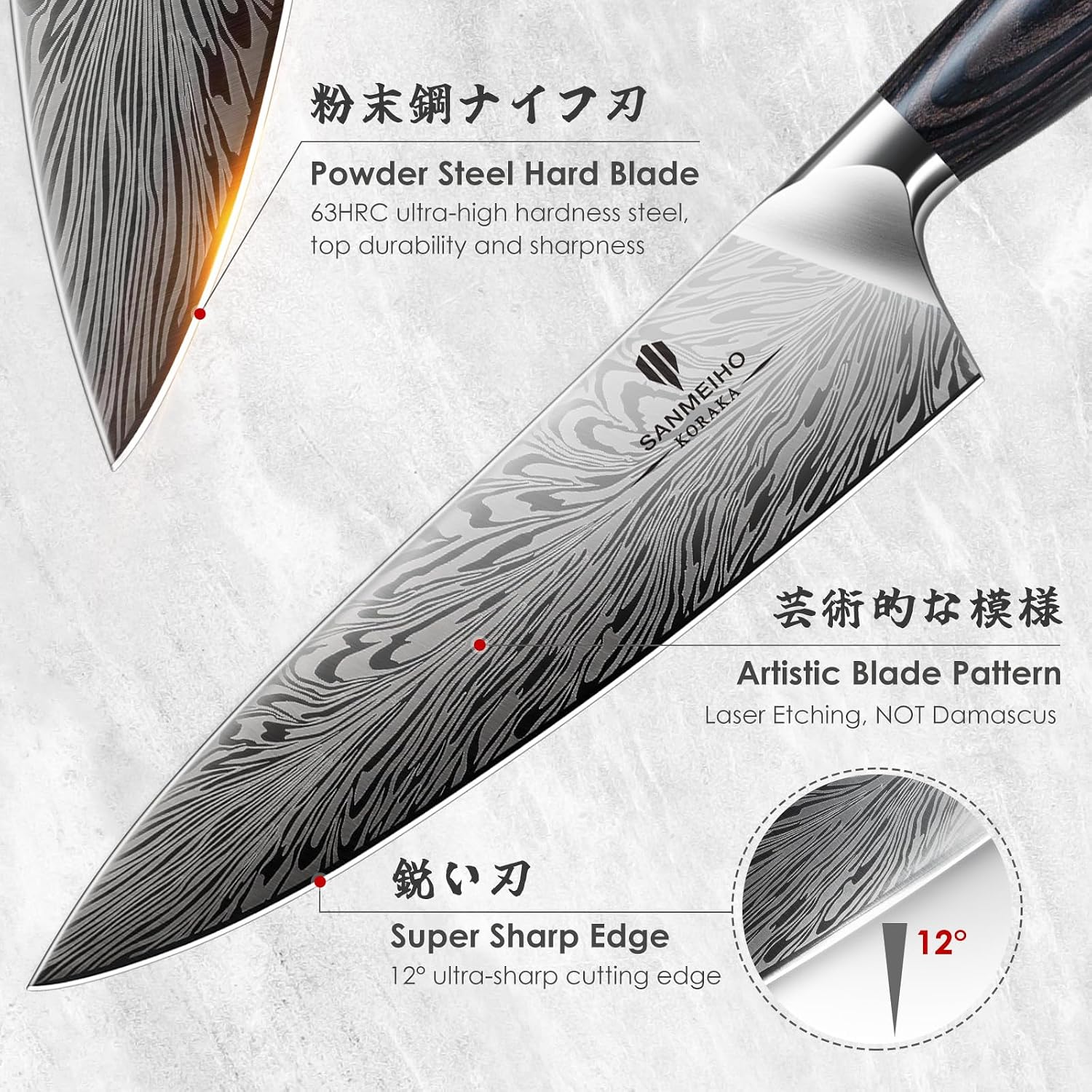 SANMEIHO 3PCS Kitchen Knife Set,Chef Knife Set in Powder Steel — Kitchen, Premium steel — capture 2