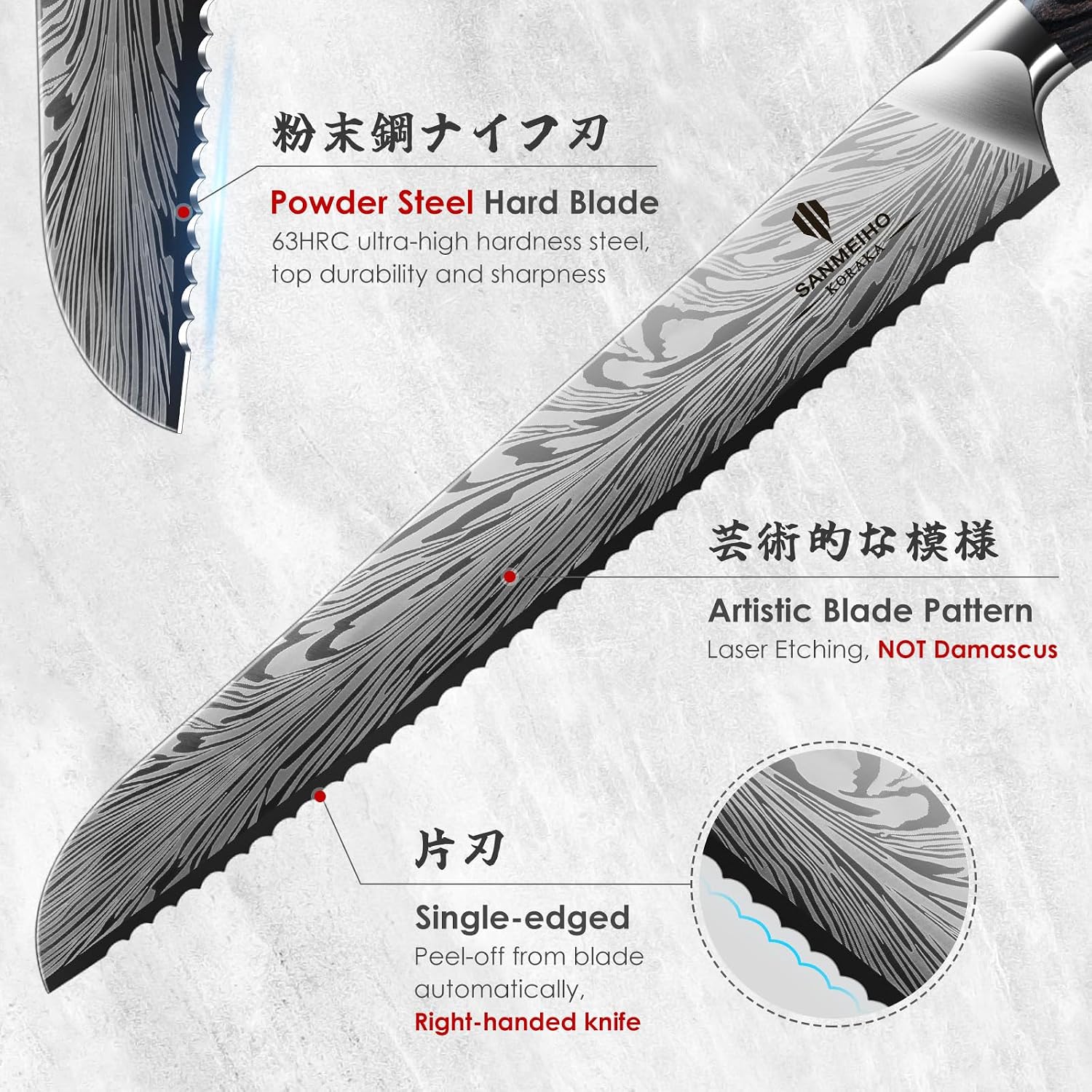 SANMEIHO 10 inch Bread Knife in Powder Steel, Serrated Bread Knife — Kitchen, Premium steel — capture 2