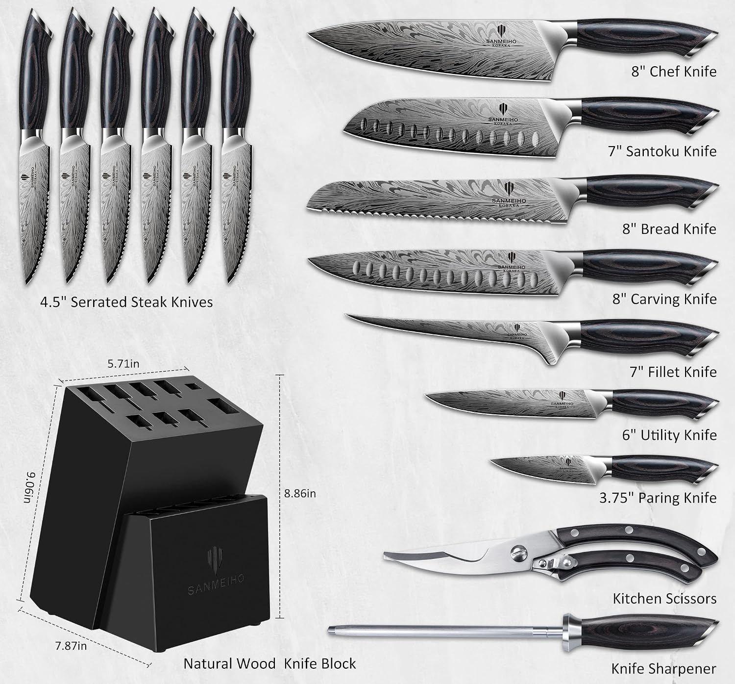 SANMEIHO 16PCS Knife Set with Block, Chef Knife Block Set — Kitchen, Premium steel — capture 2