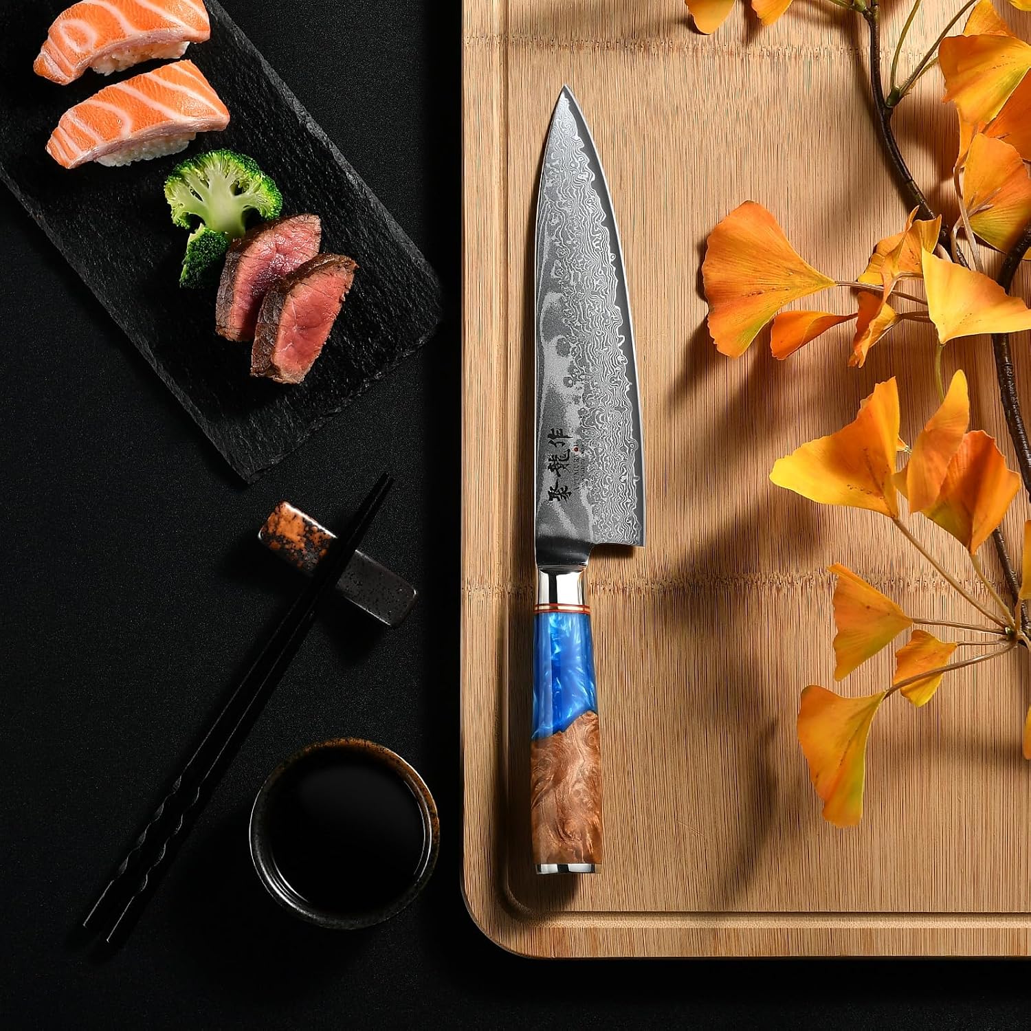 Japanese Chef Knife, 8 Inch Damascus Kitchen Knife with VG10 Steel, Handcrafted Sharp Knife with Ergonomic Handle, Cooking Knives for Home Chefs, Cooking Gifts for Men and Women — Damascus, Damascus steel — capture 2