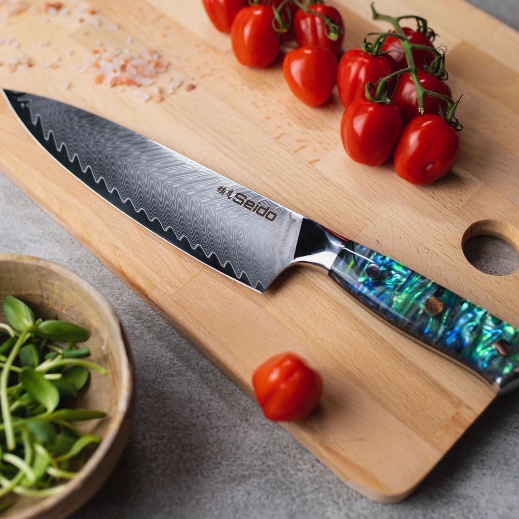 Seido Knives Awabi Gyuto Chef Knife 67 Layers of Damascus Steel with a VG-10 Super Steel Core with Abalone Shell Resin Handle — Damascus, Damascus steel — capture 3