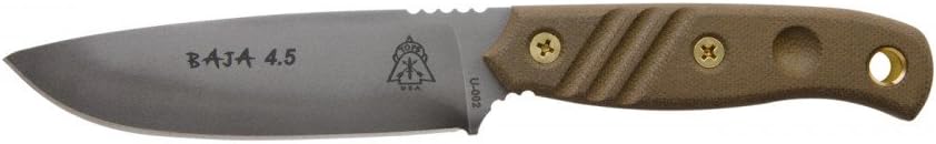 TOPS BAJA 4.5 Fixed Blade Knife Black River Wash Blade Green Micarta Handle BAJA-4.5 — Fixed Blade, Micarta handle