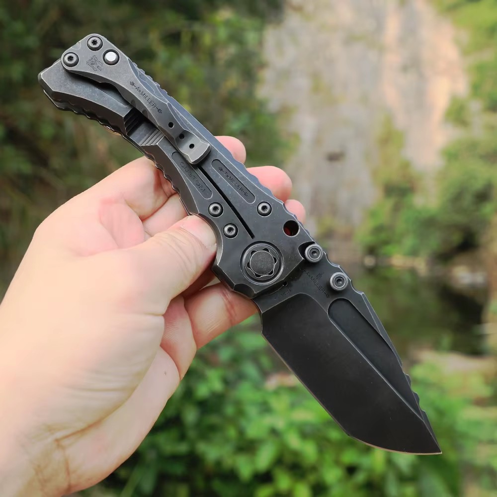 Heavy-duty folding knife, titanium alloy handle, camping survival knife, ideal outdoor knife made of VG10 steel. — Titanium EDC, Titanium handle — capture 3